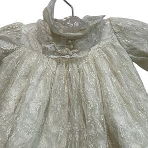 Vtg Infant Victorian Style Ivory Hoop Christening Dress Layered tulle Lace  NB-3